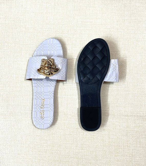 Women's luxury brand flat slip-on leather pattern design Versace crown slippers