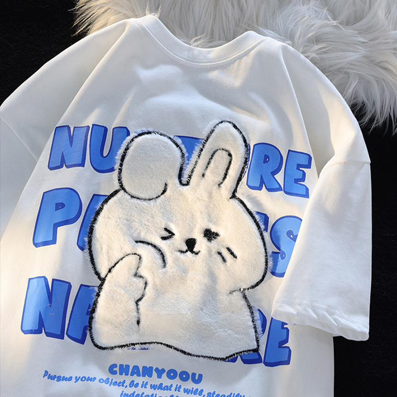 Women's Summer Rabbit Print T-Shirt Crewneck Loose Top