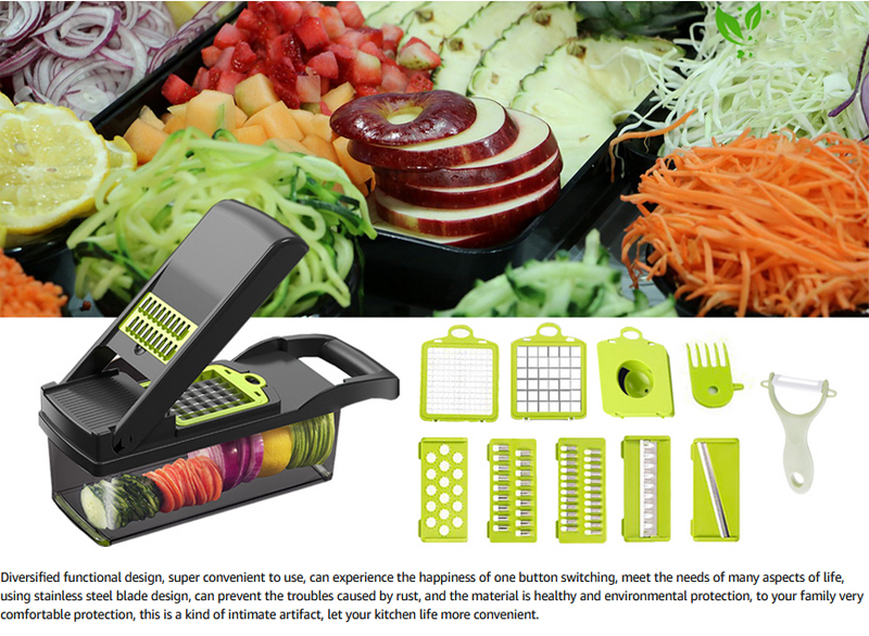 Vegetable Chopper Mandoline Slicer Cutter Chopper 12 in 1 Interchangeable Blades with Colander Basket and Container by LAGPOUSI Cleaningtool 