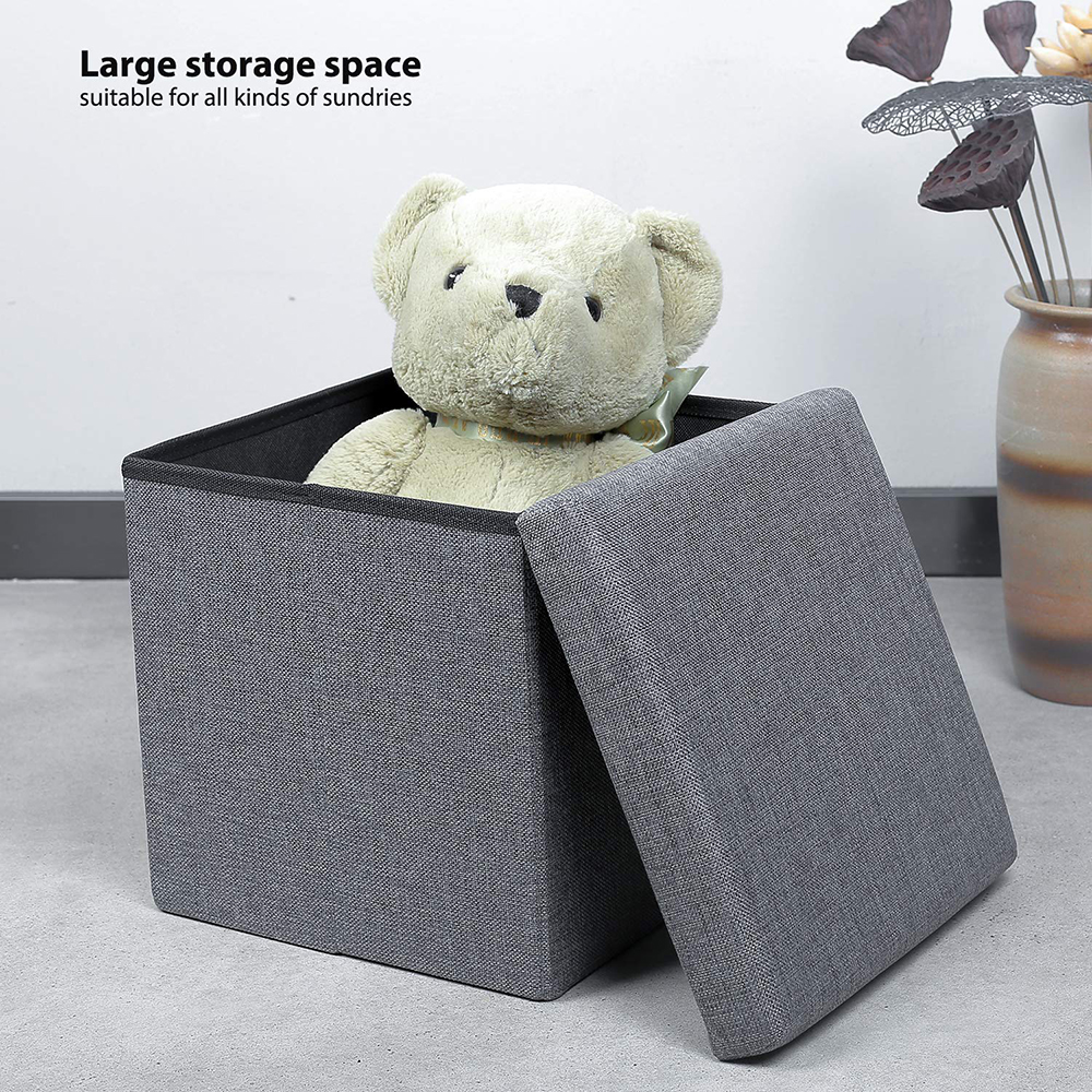 Storage Ottoman Cube, Linen Small Coffee Table, Foot Rest Stool Seat, Folding Toys Chest Collapsible for Kids