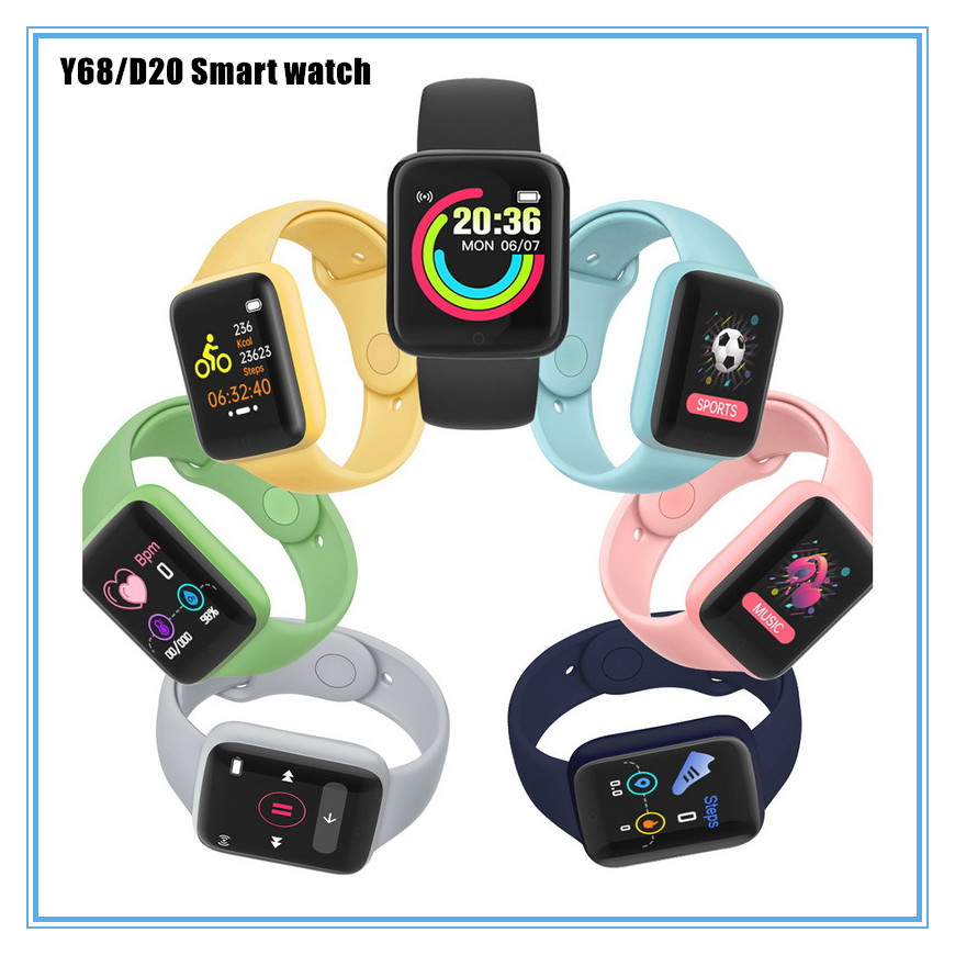 Y68 Macaron Color Smart Watch Women Men Heart Monitor Fitness Tracker Sport Waterproof Free Shipping Smartwatch D20 Bracelet for Android