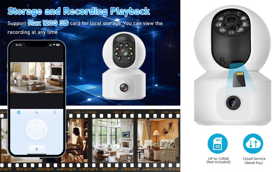 Indoor Pan/Tilt Smart Security Camera, 1080p HD Dog-Camera,2.4GHz with Night Vision,Motion Detection for Baby and Pet Monitor, Cloud & SD Card Storage, Works with Alexa& Google Home (EC70), White