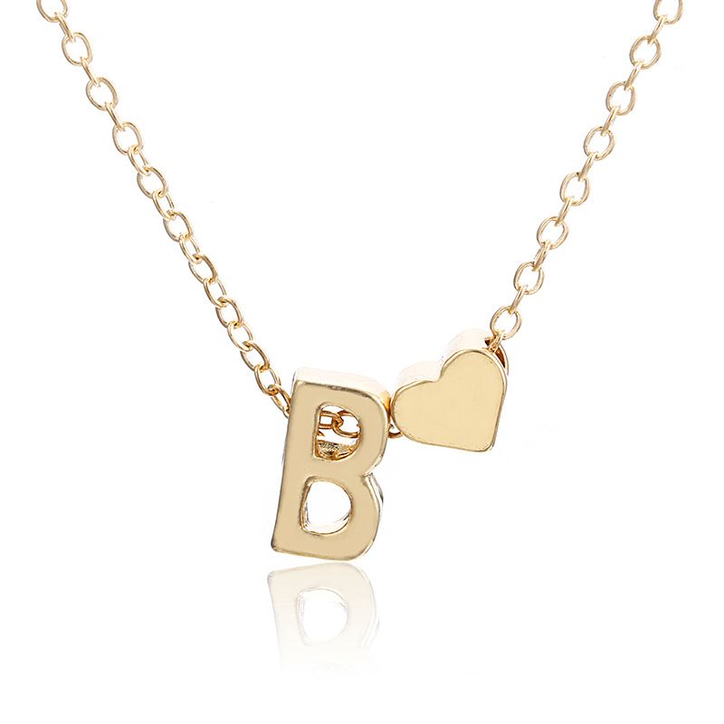 New simple peach heart-shaped letter necklace, elegant and versatile 26-letter original heart clavicle chainB