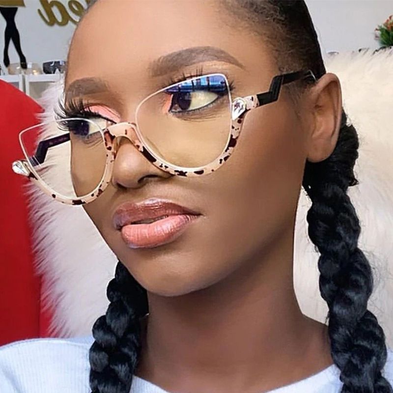 68062 Women's New Retro Anti Blue Light Glasses ,Half Frame Inlaid Rhinestone Glasses
