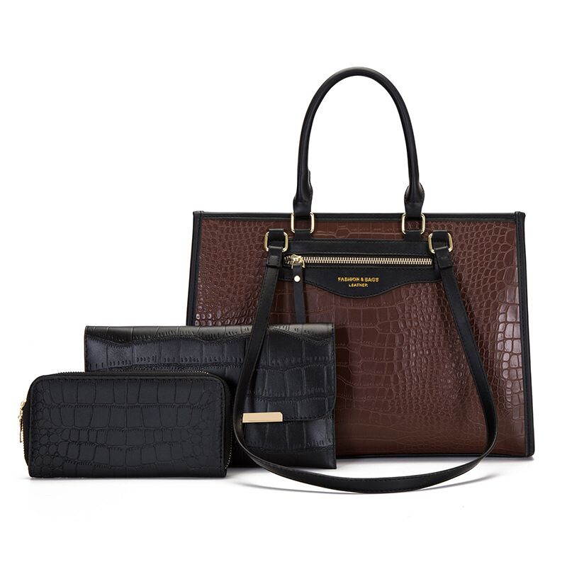 Cross-border Women's Bag Handbag Fashion Three-piece Bag Handbags Textured Shoulder Bag Crocodile Pattern Female Bag