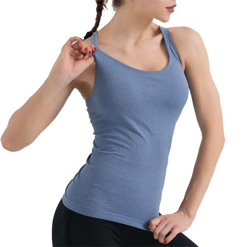 MK-004 Women's Ribbed Racerback Tank Top Sports Bra Running Workout Yoga Top with Built in Bra
