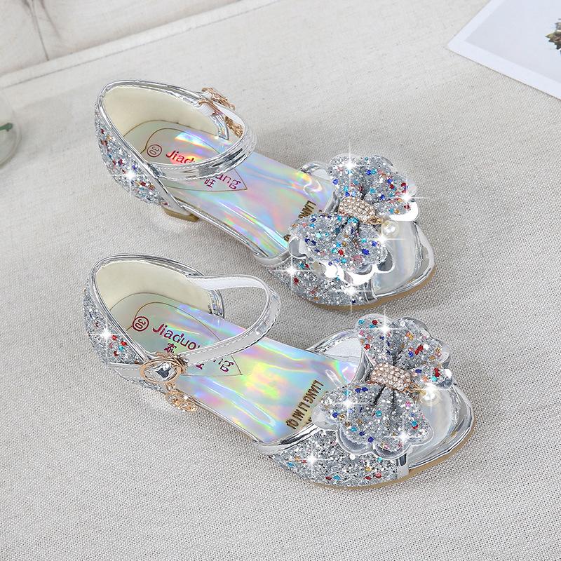 Dress Shoes Dreamy Girl's High Heels Children's Princess Sandals Bow Tie Children's Shoes Crystal Heeled Shoes