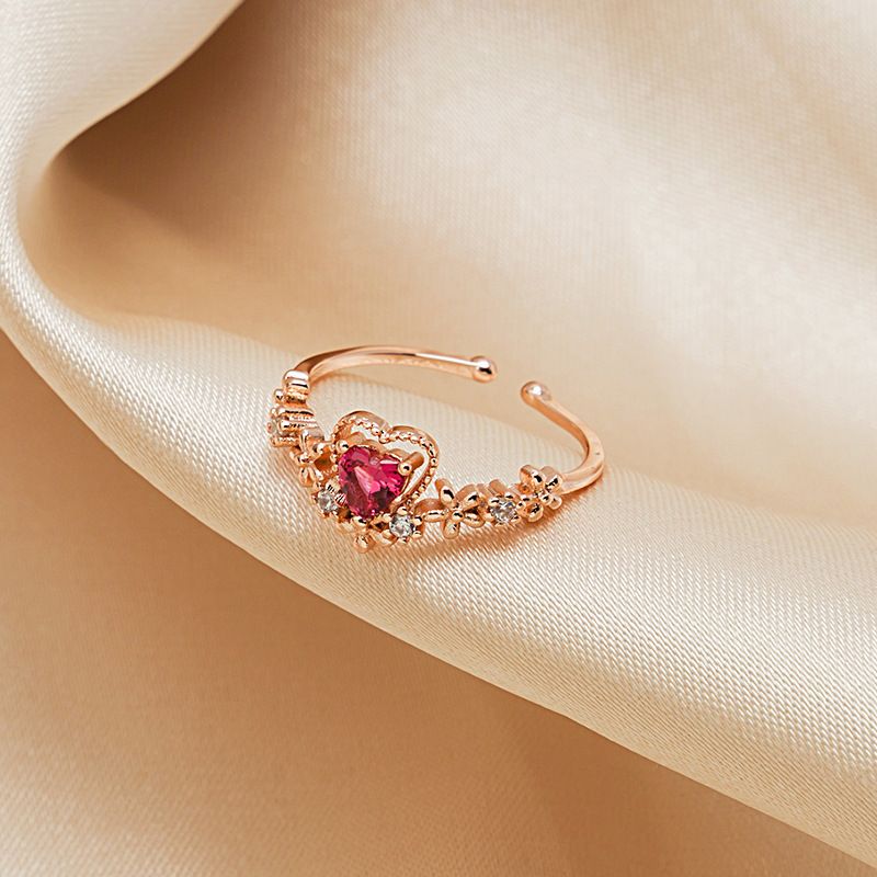 J552 Women's Fashion Love Ring Inlaid Rhinestone Flower Cute Ring