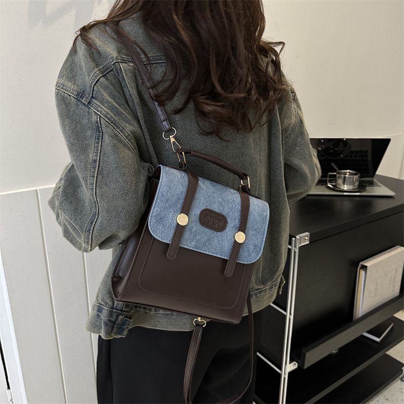 325555 Casual PU Leather Rectangle Handbags Ladies Splice Color Crossbody Underarm Bag Bucket Shoulder Bags for Women