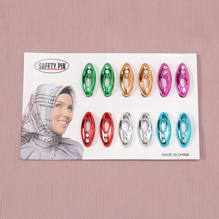 Muslim Eid al Adha fashion Headscarf buckle Scarf neck clip apparel clothing accessories CRRSHOP colour ellipse Diamond inlay Scarf buckle plastic security Pin Brooch Headscarf buckle red white green blue orange rose red  Scarf accessories 