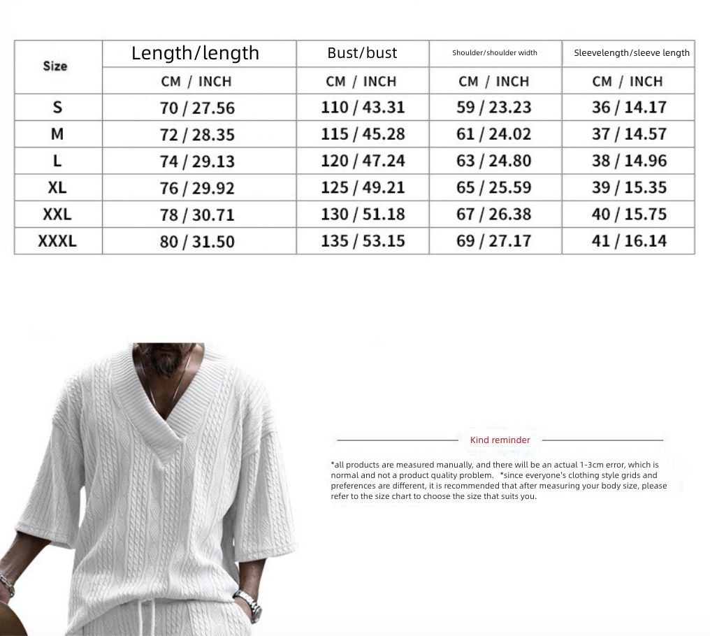 New European American Casual Loose Seven Quarter Sleeve Jacquard Knitted Sweater Top Shorts Men's Clothing Sets Two-Piece Outfits