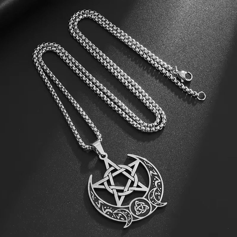 Crescent Moon, Five pointed Star, Pendant Necklace, Male, Female, Couple pendant chain necklace free shipping