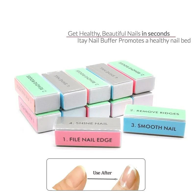 10pcs Professional Nail Buffers Colorful 4 Way Different Grit Nails File Polishing Block Sanding Manicure Art Sponge Tools