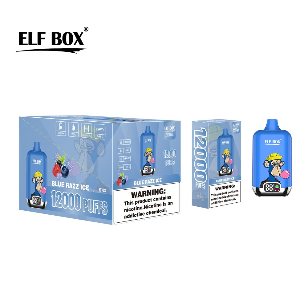 ELF BOX Digital 12000 1pcs/Box Beast rechargeable High Capacity Fruits Flavour Vape Pen - Ready To Puff And Go Electronic Cigarette Smoke Smoking Random 12000 Puffs