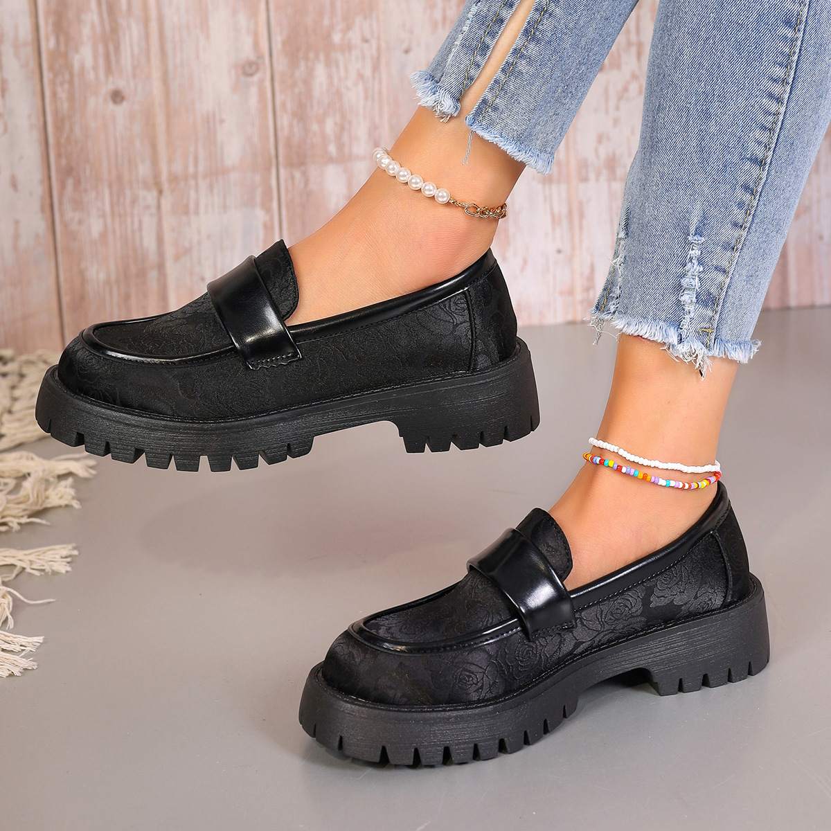 Leather shoes summer slip-on lazy big head business dress wedding port wind thick soled bean shoes 1006-1