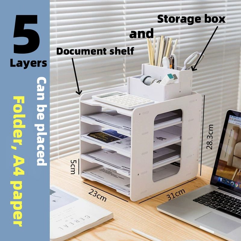 Multi functional file shelf ，Multi layer file rack, storage material rack, desktop creative office classification supplies, storage rack, A4 paper horizontal layered rack Document shelf