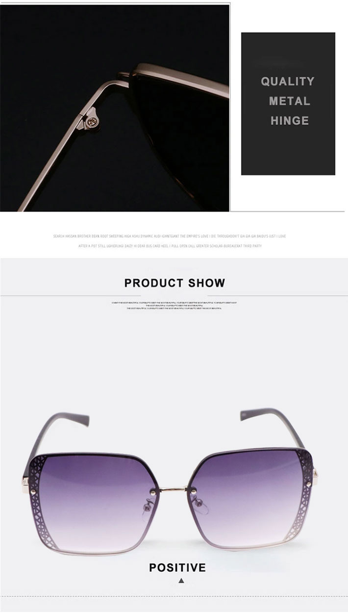 414 Oversized Women Sunglasses Fasionn Gradient Tint Lens Sun Glasses for Female Wide Square Shades Rimless Big Wide Face