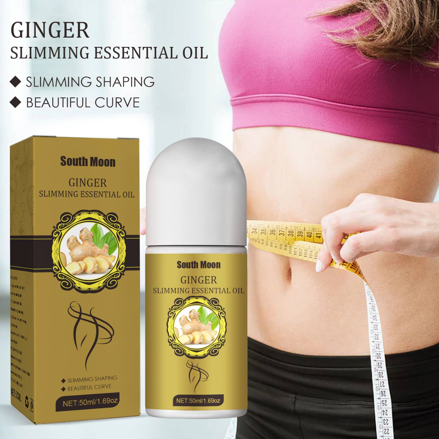 Body Shaping Ginger Roller, Lymphatic De_tox RollOn Ginger Oil, Belly Drainage Ginger Oil, Ginger Essential Oil Organic Ginger Massage Oil for Lymphatic Drainage, Swelling