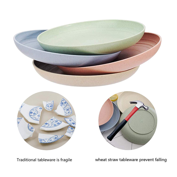 4 Pcs Wheat Straw Dinner Plates, Lightweight Unbreakable Salad Cake Noodle Fruit Dishes for Baby Kids, Toddler, Senior, Dishwasher and Microwave Safe