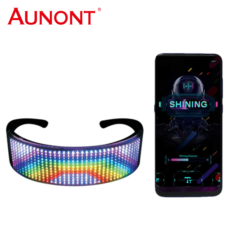 AUNONT LED luminous glasses, cyberpunk future sci-fi bluetooth glasses electronic music festival atmosphere props for festivals, carnivals, parties, flashing animation drawings