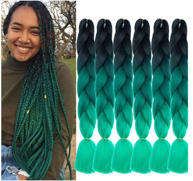 Obaasima Strands OS Ombre Braiding Hair 82" BY15 For African Braid And Rasta / Black / Green 