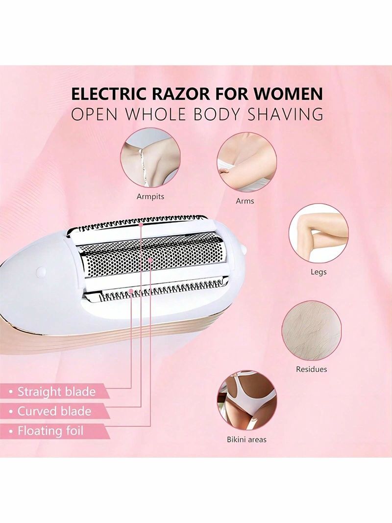 1 Pc Portable Electric Razor Bikini Trimmer Women, Facial Remover, Wet & Dry Hair Removal Device For