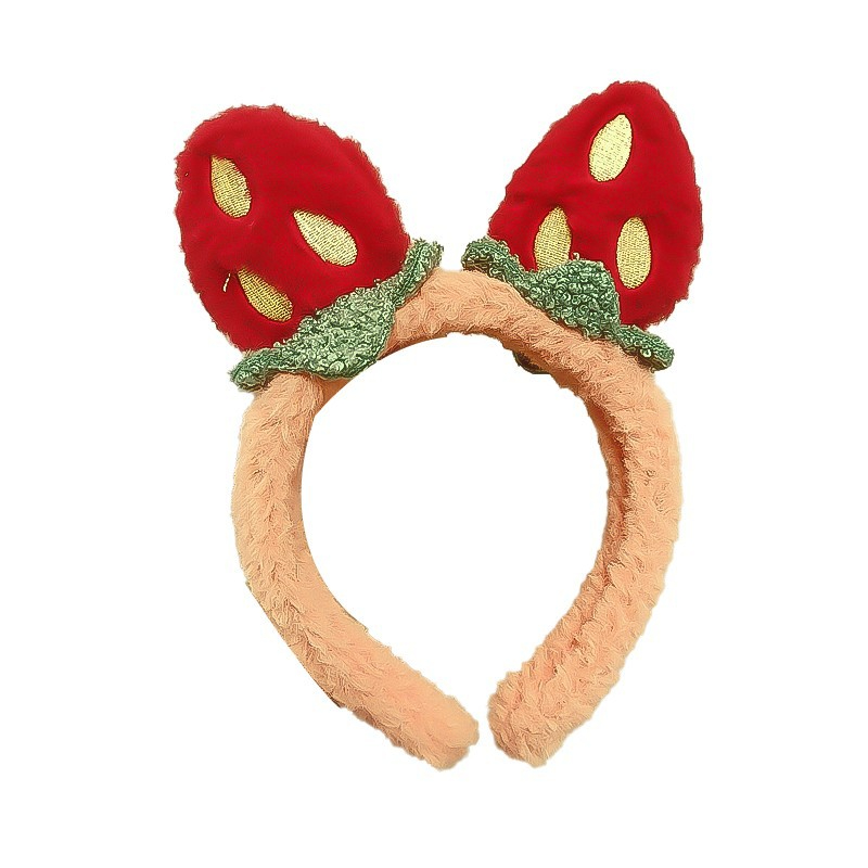 FG6 Autumn Winter Furry Hair Band Cute Strawberry Face Wash Makeup Spa Shower Hairband For Children Girls Headband Hair Accessories
