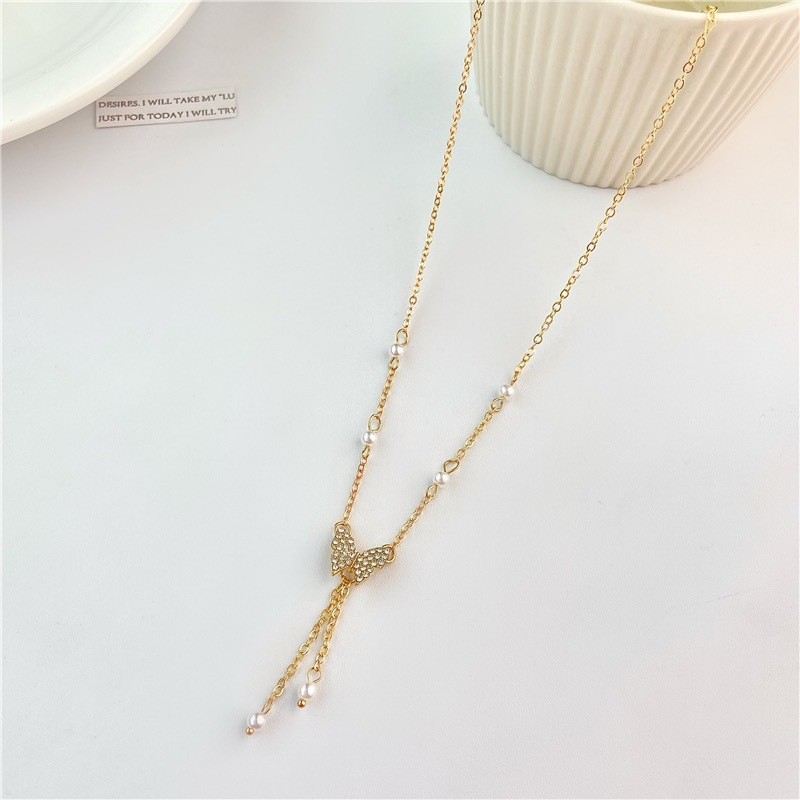 X212 Women's Pearl Zircon Butterfly Necklace Collarbone Chain Jewelry Gift