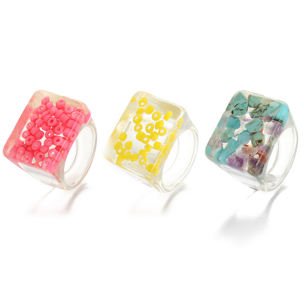 53411 53885 Colorful Fruit Resin Acrylic Ring For Women Teen Girls Transparent Chunky Square Resin Ring