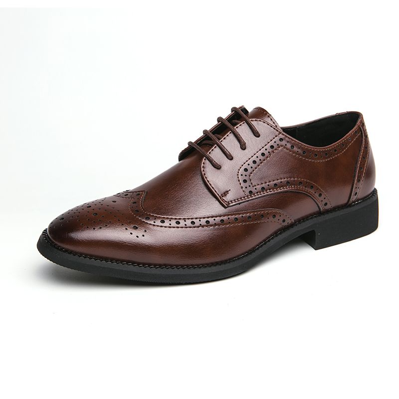 Men Oxford Brogue Leather Shoes Man Elegant Dress Formal Shoe Male Footwears The Suit For Official Office Wedding Party BusinessBrown