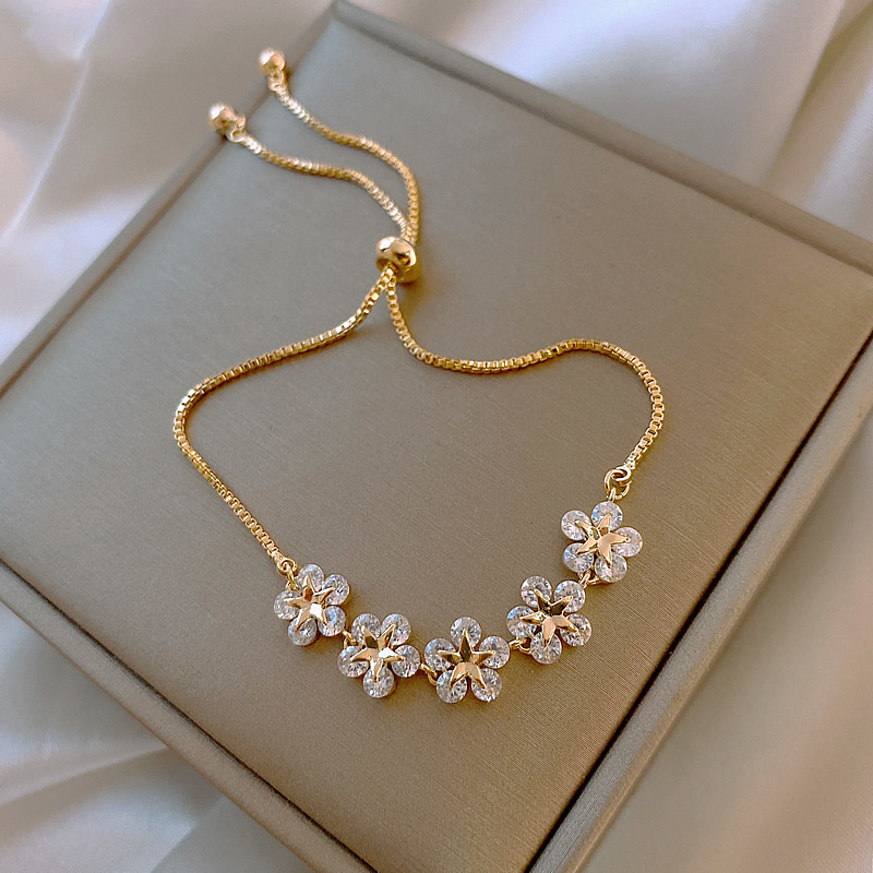 HB356 Women's Simple Zircon Flower Bracelet Alloy Adjustable Bracelet