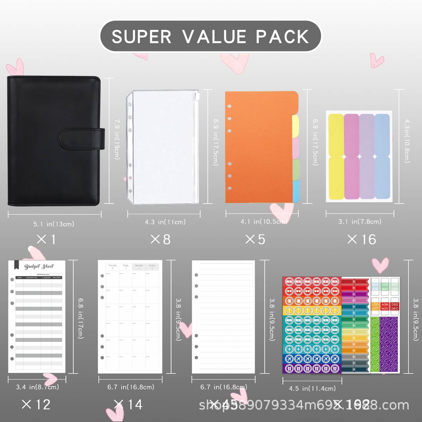 XJYS-010 A6 PU Leather Budget Binder Notebook Cash Envelopes System Set,with Binder Pockets for Money Budget Saving Bill Organizer