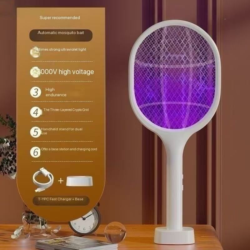 (Strong UV Mosquito Attracting Electric Swatter - Long Battery Life, Handheld & Standing)Mosquito Swatter