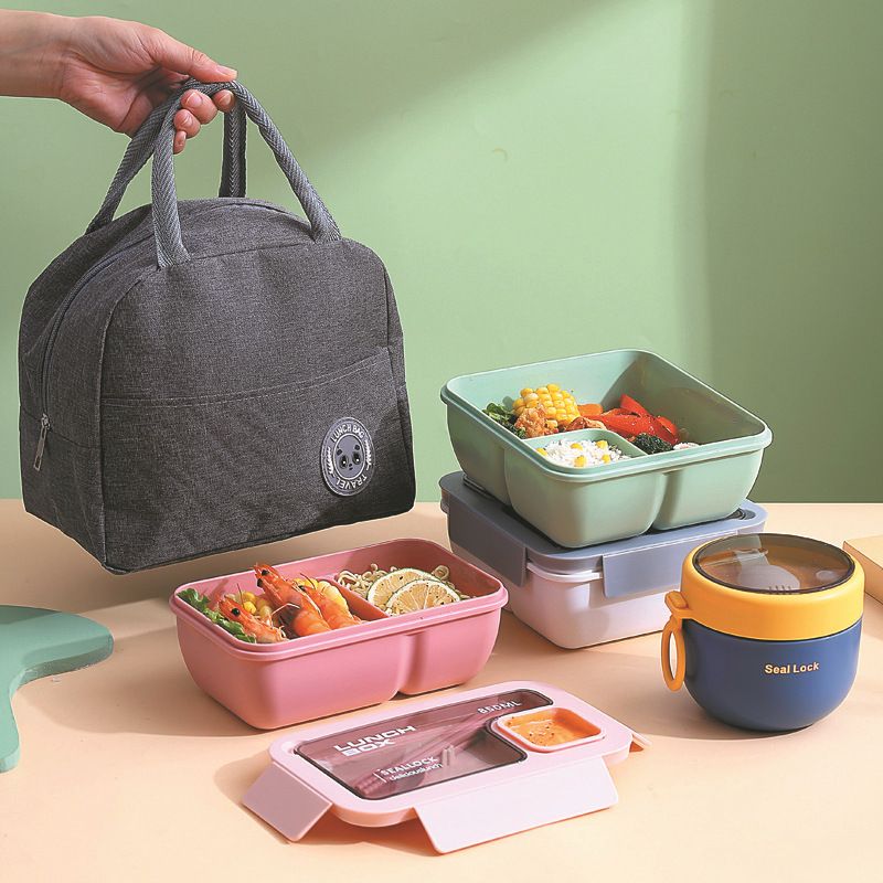 Handheld Compartmentalized Lunch Box Microwave Heat Student Lunch Box Office Worker Simple Light Food Lunch Box Kitchen Dining Storage Travel To-Go Food Containers