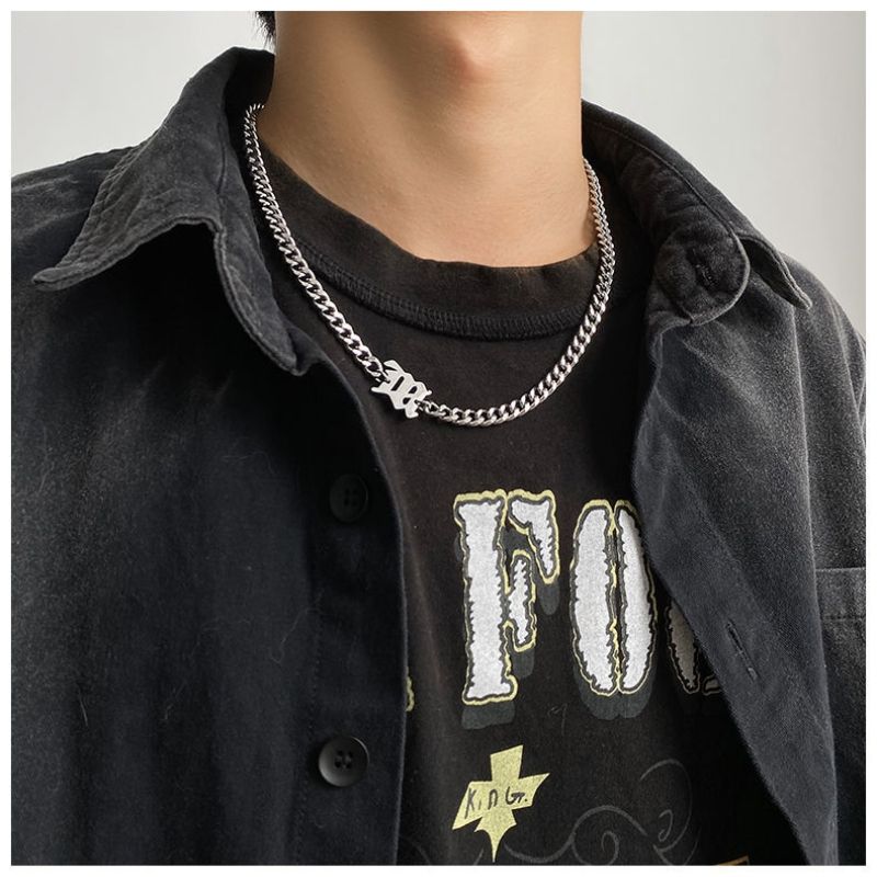 Hip hop M-letter pendant titanium steel necklace CRRSHOP Cuban Chain free shipping