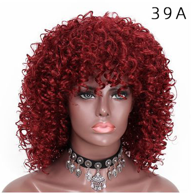 Short Hair Afro Kinky Curly Wigs With Bangs African Synthetic Ombre Glueless Cosplay Wigs For Black Women High Temperature
