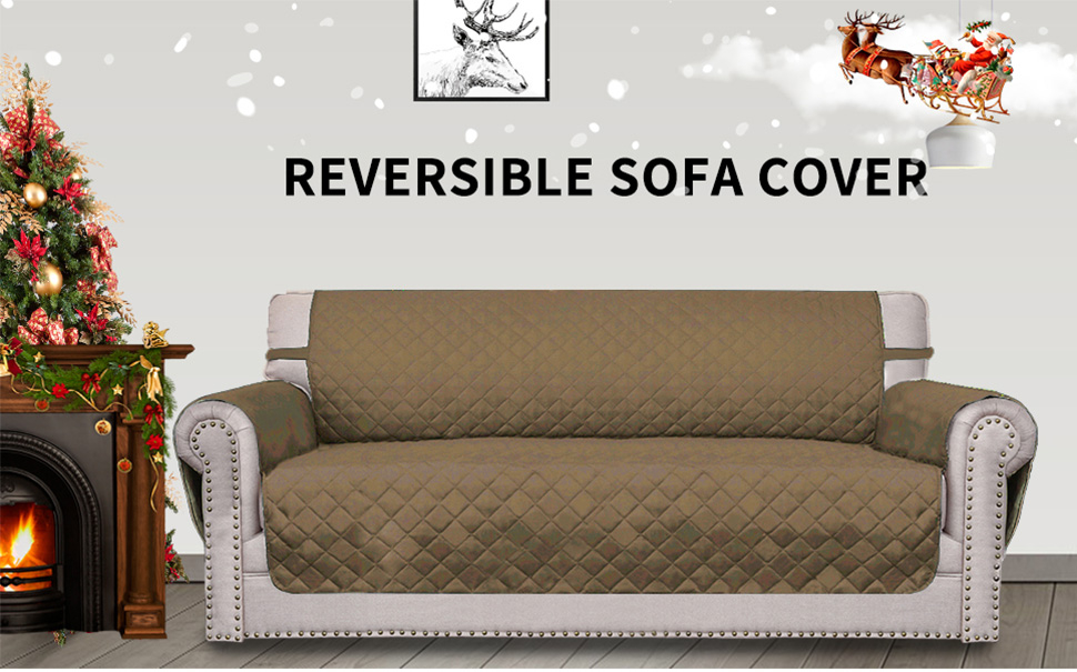 Sofa Slipcover Reversible Sofa Cover Water Resistant Couch Cover Furniture Protector with Elastic Straps for Pets Kids Children Dog Cat