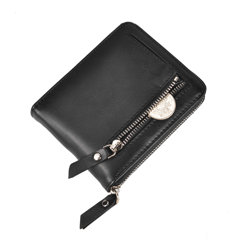 k3208-1 Men's Vintage Short Vertical Wallet Solid Color Drawout Card Zipper Card Bag