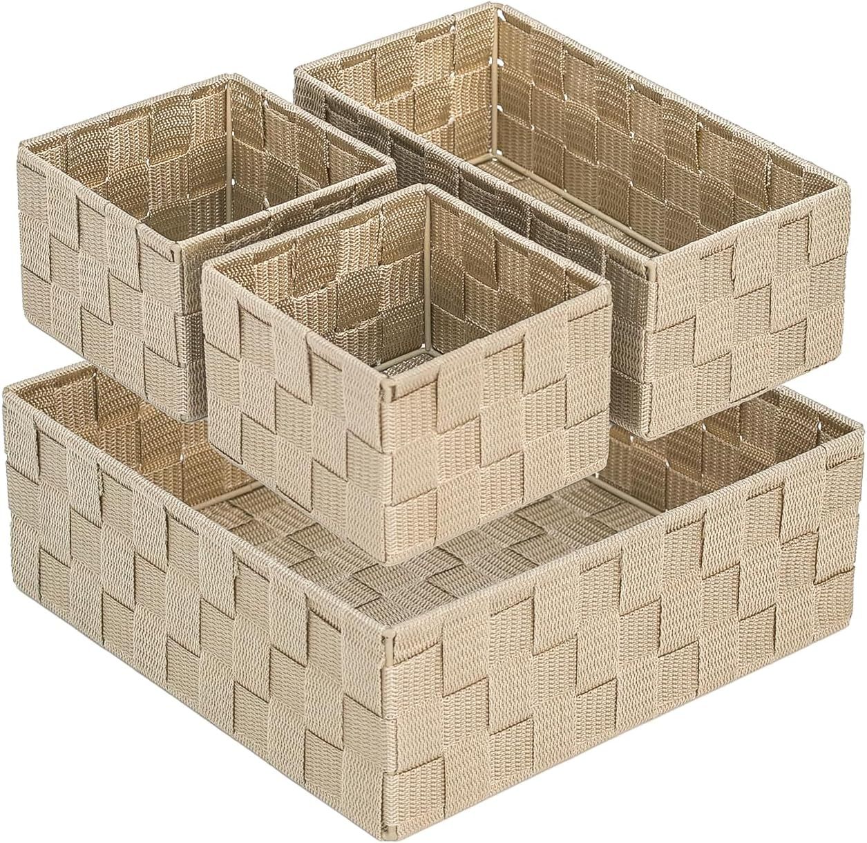 Wannilen Woven Storage Baskets for Organizing, Small Baskets Cube Bin Container Tote Organizer Divider for Drawer, Closet, Shelf, Dresser, Set of 4