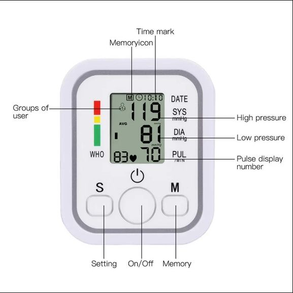 Portable Tonometer Digital Tensiometer Heart Rate Monitor Arm Blood Pressure Monitor BP Equipment Automatic Professional Medical