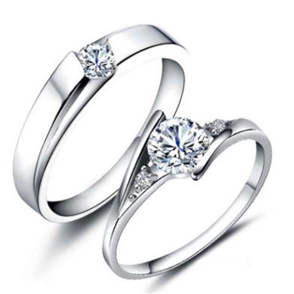 J133-J134 Women Men Heart Silver Zircon Adjustable Finger Rings Jewelry Engagement Wedding Couple Ring Set