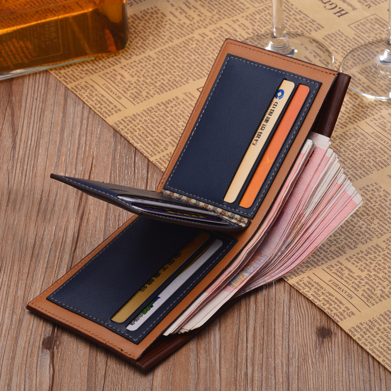 Men Leather Wallet Vintage Minimalist Short Slim Male Purses Money Clip Credit Card Holder