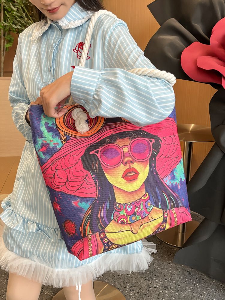 Miss DG Painting hand bag Cartoon canvas bag Large capacity Beauty Tote bag Shopping shoulder bag