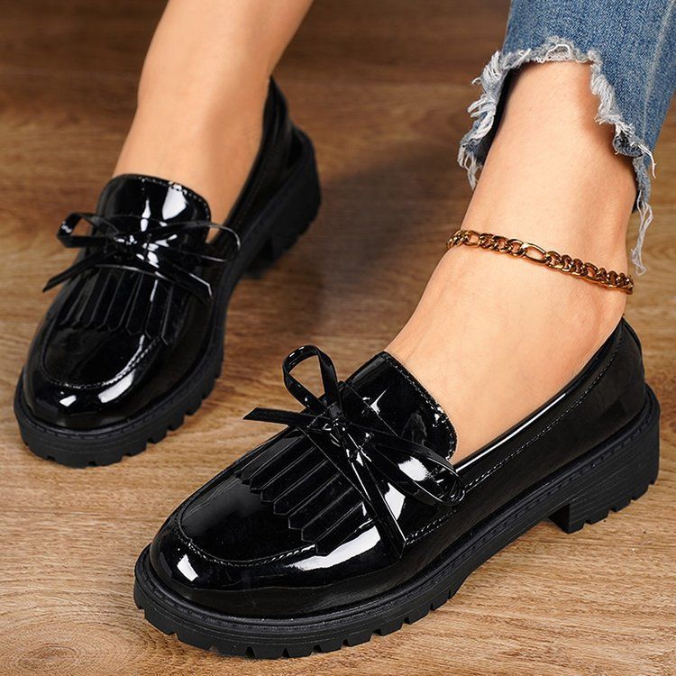 New bean shoes single-shoe women 2024 loafer shoes fringe a slip-on large size casual leather shoes women 24070501