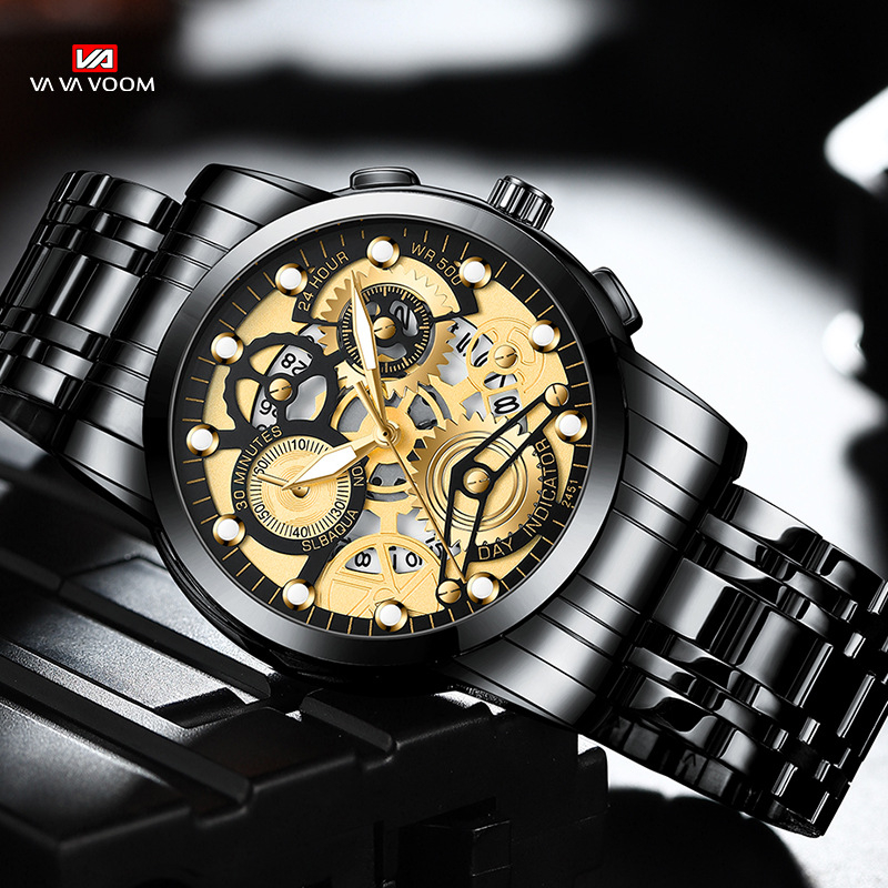 VOOM Men's automatic hollow out non mechanical business watch trend quartz watch student waterproof men's watch luminous watch
