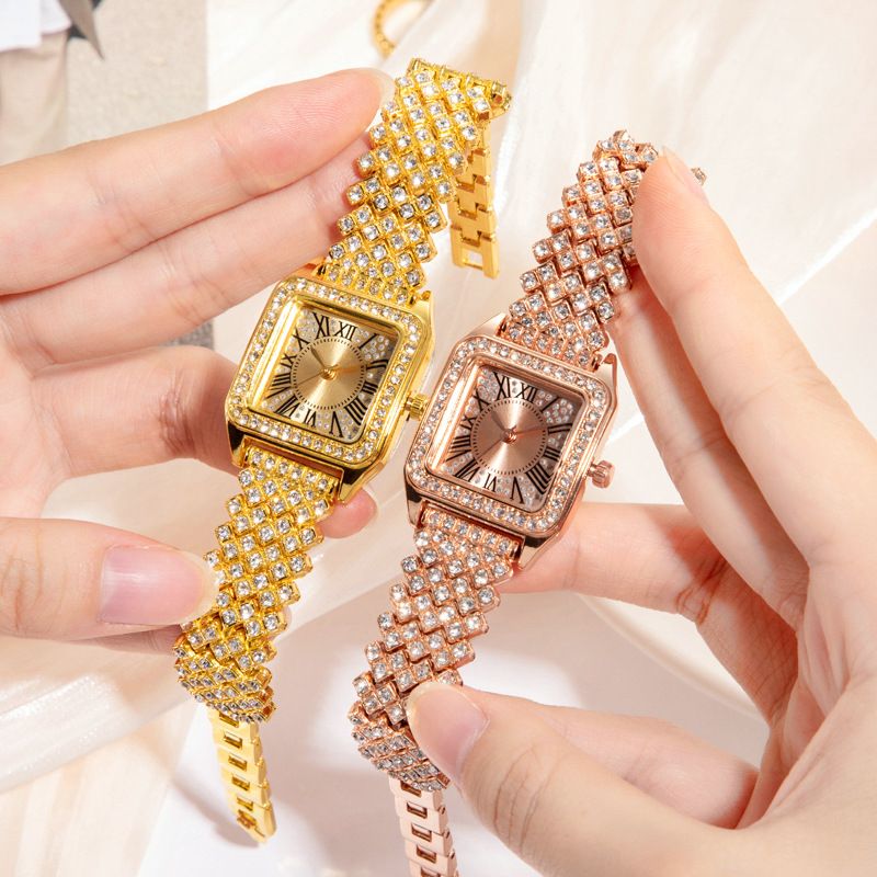 Women Glitter Crystal Girls Bracelet Watch Alloy Quartz Watch Stylish Rhinestone Business Casual Dress Wristwatches