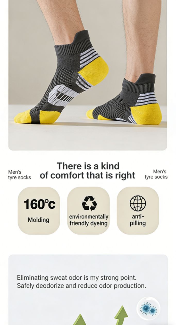 Men's Professional Sports Socks, Quick Dry Fitness Running Socks, Thickened Heel & Toe, Wear Resistant Non-Slip Low Cut Socks for All Seasons
