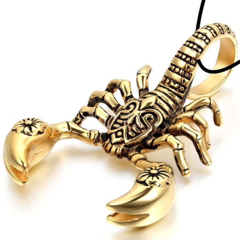 Necklace Scorpion pendant necklace, leather rope free shippinggold pendant+leather rope
