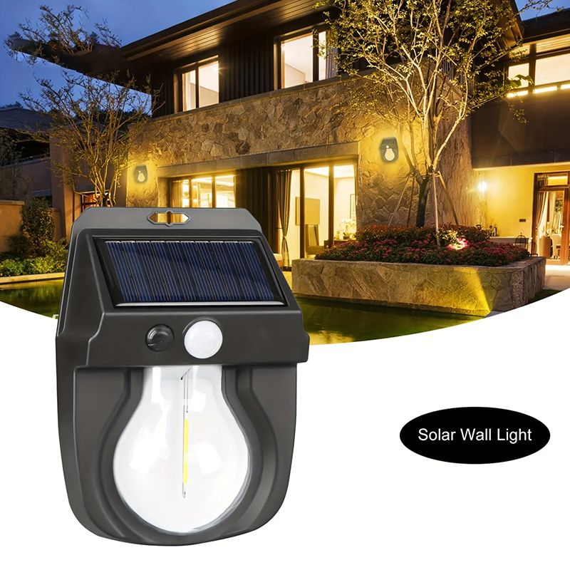 AUNONT LED Solar Outdoor Waterproof Wall Lamp Human Body Sensor Automatically Lighting at Dark PIR Motion Garden Wall Light Porch Lights Solar Wall Lights Outdoor Waterproof Motion Sensor Wireless Front Door Solar Garden Light