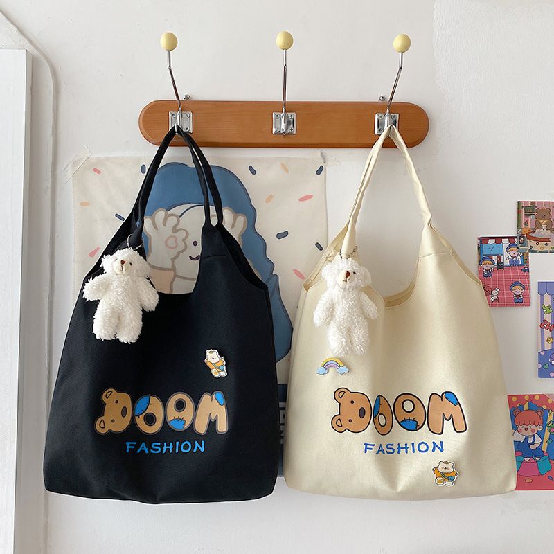 5905 Cartoon Animal Pattern Canvas Tote Bag Plain Shoulder Canvas Bag Folding Ladies Hand Bags